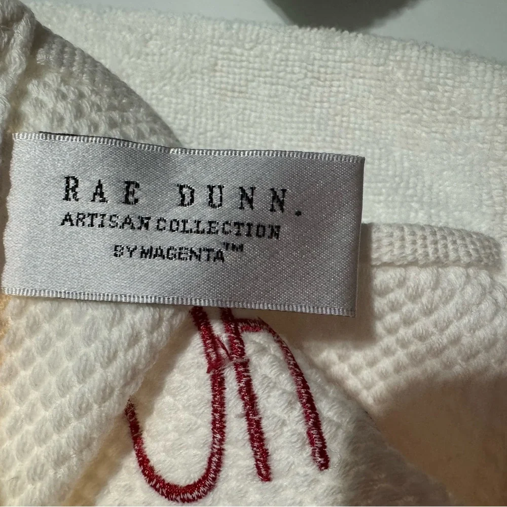 Rae Dunn Holiday Ho Ho Ho White Hand Towels With Red Writing. Set Of 2